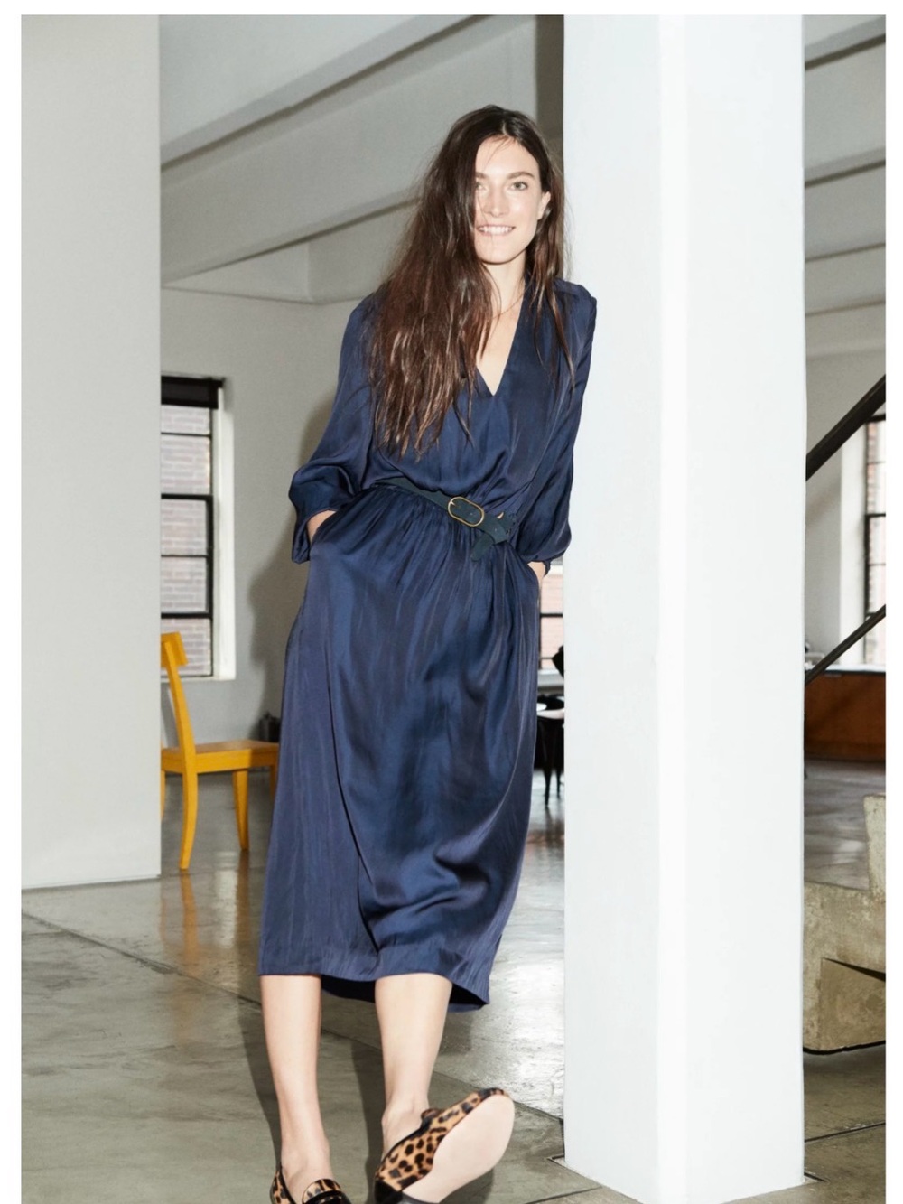 J.crew Point Sur Navy Drapey Cinched-Waist Dress